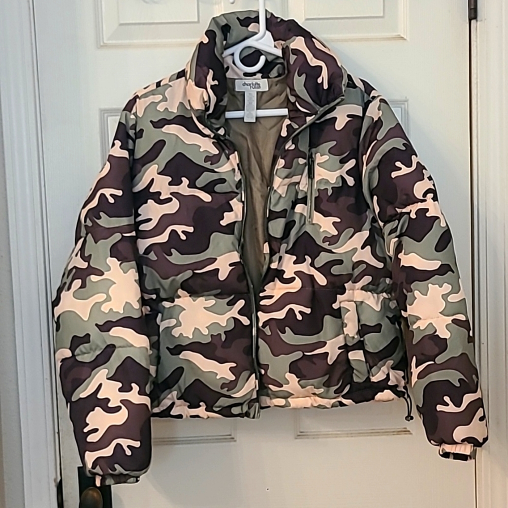 Camo Crop Puffer Size Large Charlotte Russe